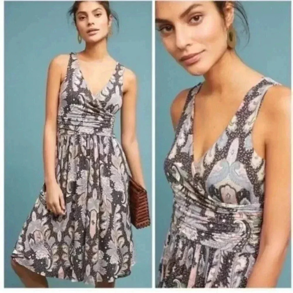 MAEVE Anthropologie Leslie Paisley Faux Wrap Midi Dress Size Sm Boho Western - Picture 1 of 10